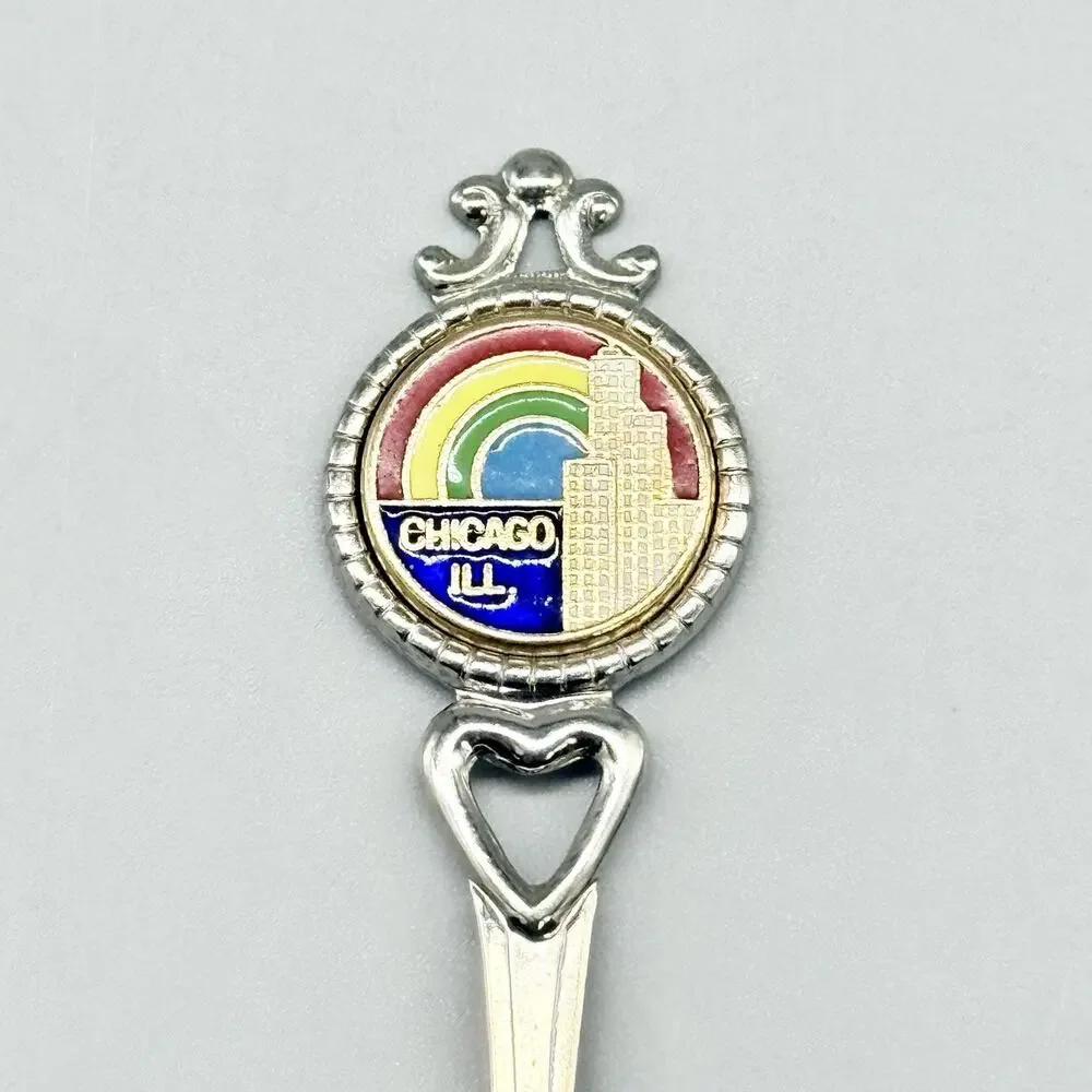 Fort USA Silver Pewter Chicago Illinois 1981 Vintage Souvenir Spoon 3.5